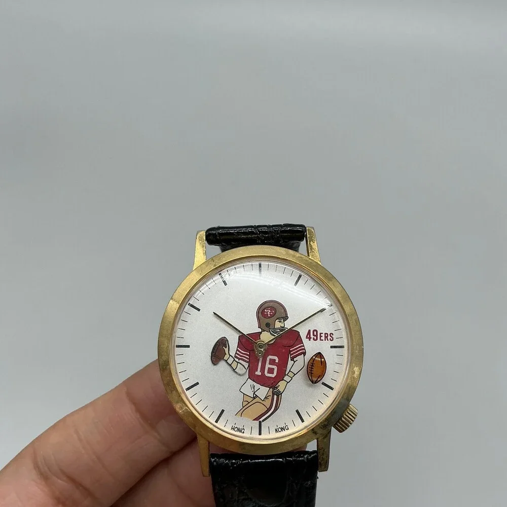 Vintage San Francisco 49ers Mens Watch 35mm White Dial Gold Manual Wind Leather